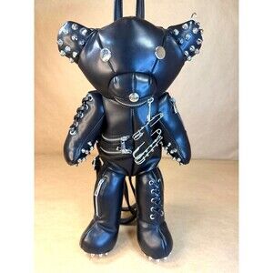 Dolls Kill Tormented Teddy Backpack - Vegan Leather Bag, Spikes and Studs Black